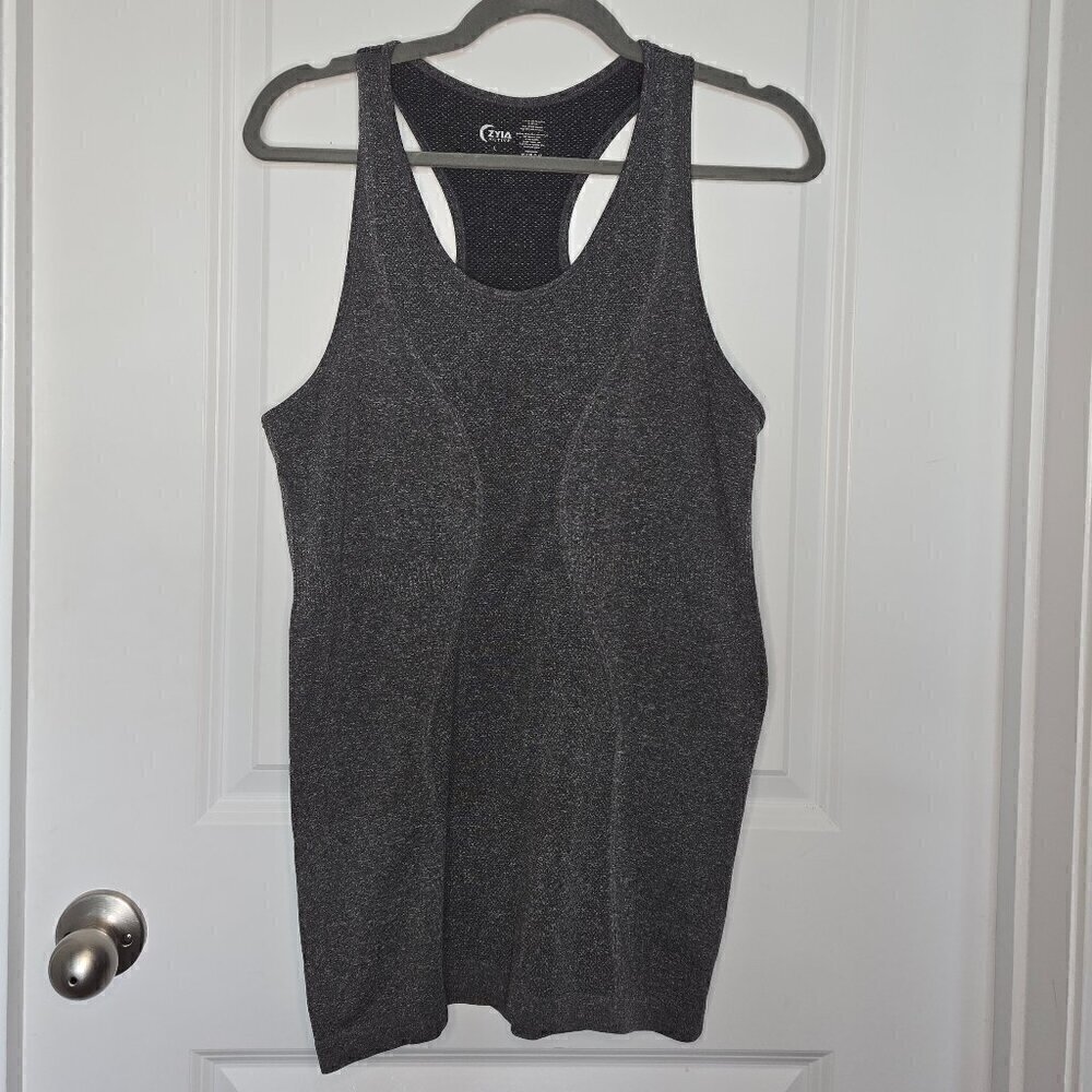 Zyia Active Copper-Charged Racerback Seamless Tank Top - L Heather Grey